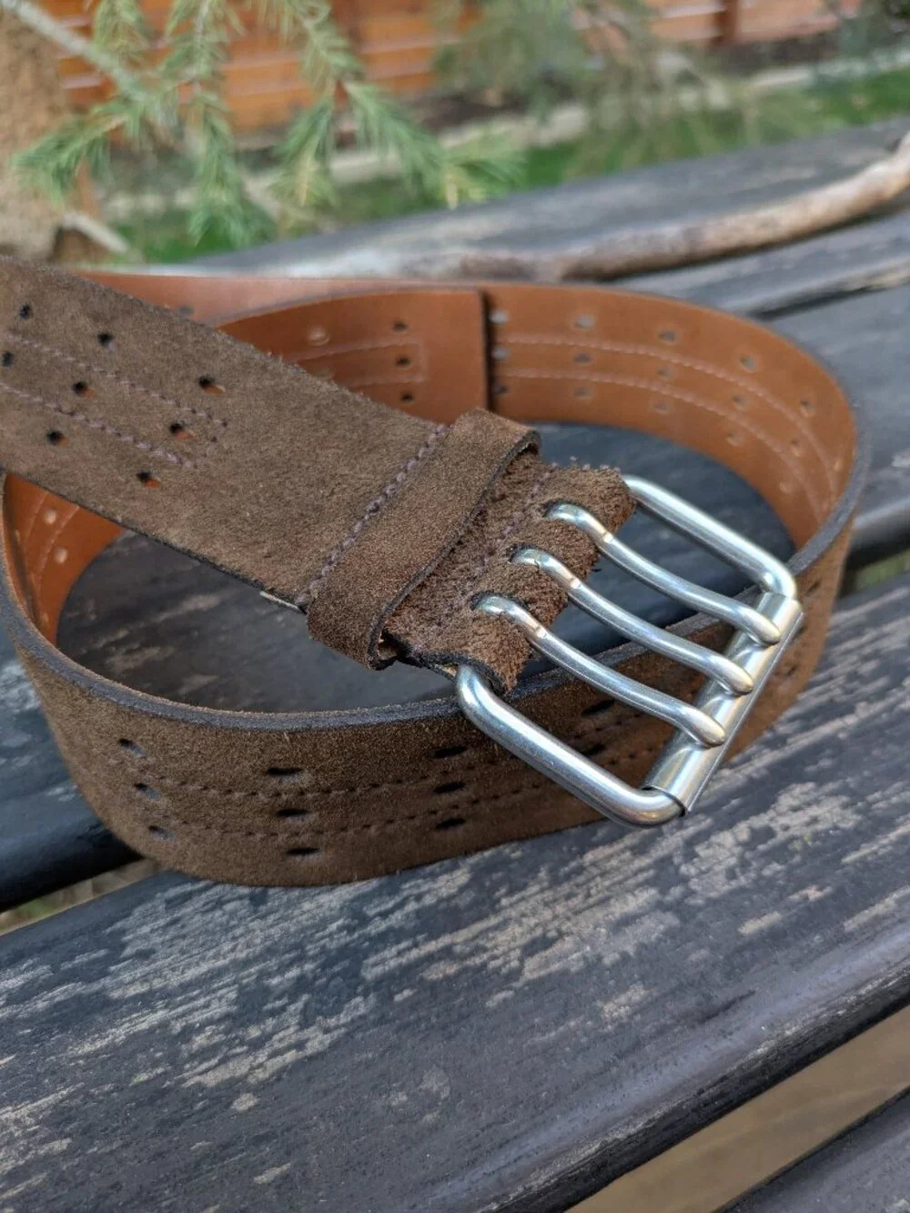 Vintage 90s GAP brown suede triple buckle leather belt Made in England Women's X